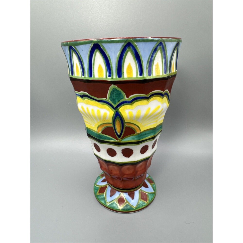 TA Tashiro Shoten Hand Painted Art Deco Porcelain Vase VTG Japan 7.25” 1920-40s.